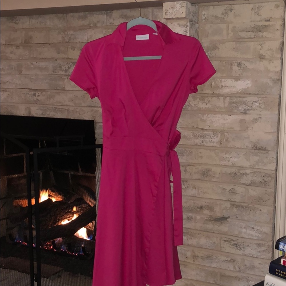 Hot pink preppy collared wrap dress